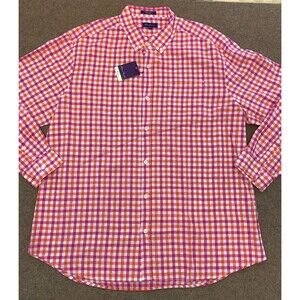 Alan Flusser Button Shirt Mens 2XL Plaid Cotton Linen long Sleeve Casual